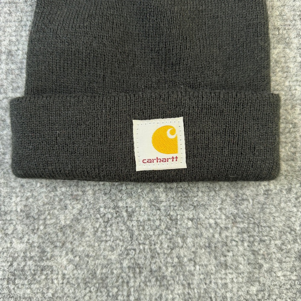 Carhartt Ribbed Knit Cuffed Beanie Toddler Logo Patch OS Black - Picture 2 of 7